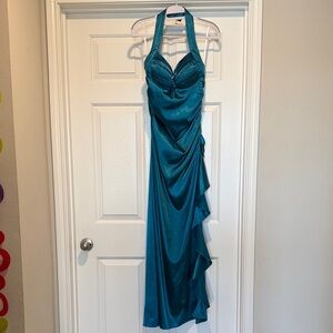 Blondie Nites Teal Halter Maxi Dress